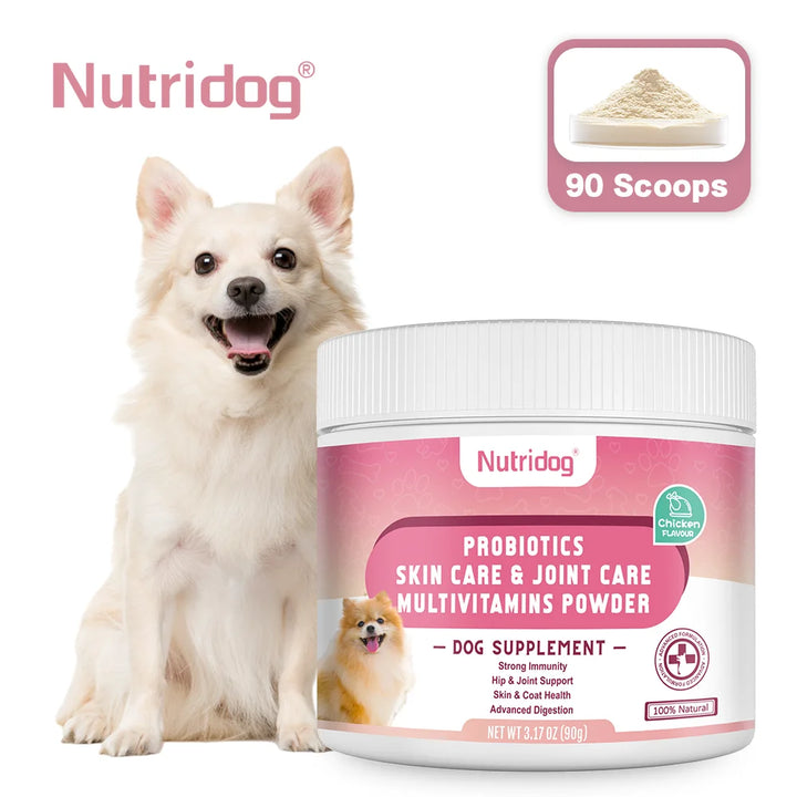 Dog Multivitamin Powder with Probiotics, Glucosamine & Digestive Enzymes, Immune System & Gut,Supports Joint Health（chicken）