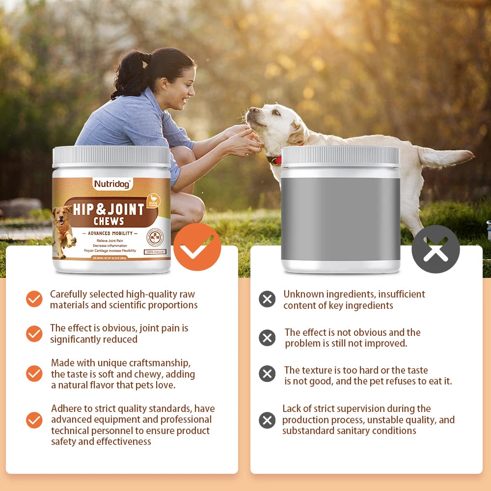 Hip and Joint Supplement for Dogs with Glucosamine, Chondroitin & MSM - Duck Flavor Joint Care Chews(Duck)