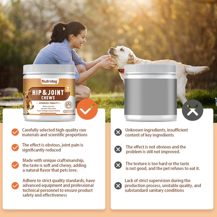 Hip and Joint Supplement for Dogs with Glucosamine, Chondroitin & MSM - Duck Flavor Joint Care Chews(Duck)