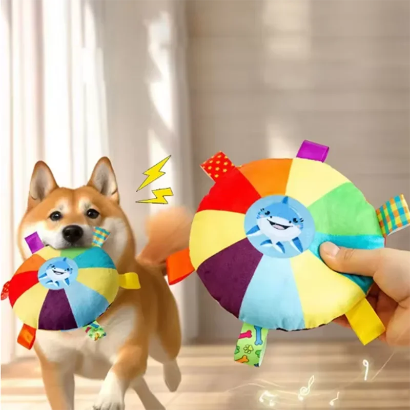 1/2/5PC Plush Squeaky Flying Disc Toy Interactive Puppy Chew Resistant Dog Training Frisbee for Border Collies Pets